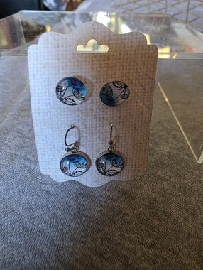 Silver Tone Stud and Threader Earring Set - Silver